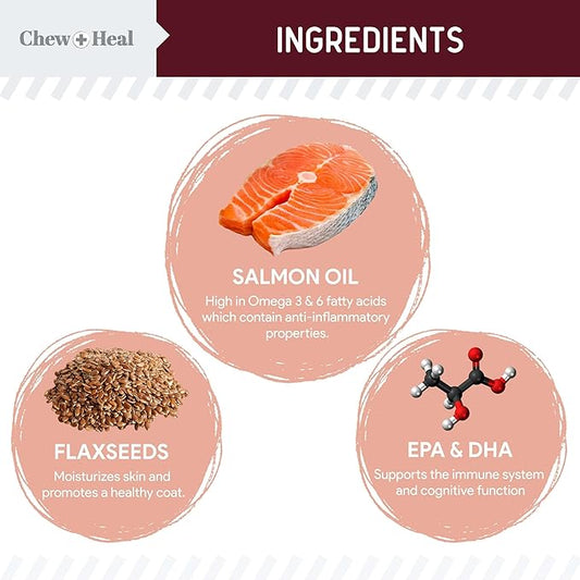 Salmon Oil for Dogs - Soft Chew Omega Treats for Skin and Coat - Fish Oil Blend of Essential Fatty Acids, Omega 3 and 6, Vitamins, Antioxidants and Minerals - Made in USA (180 Chews, Lamb)