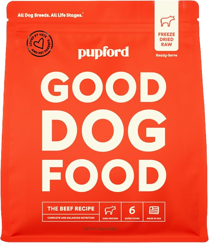 Pupford Good Dog Food, Freeze-Dried Raw, High-Protein, Superfood Ingredients, Vet-Approved, No Fillers or Artificial Additives (Beef Recipe, 16 oz)