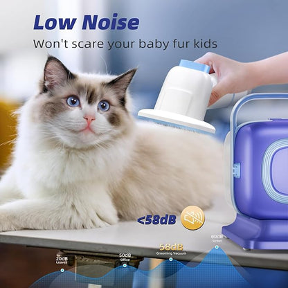Dog Grooming Kit with Vacuum, All-in-One Pet Grooming Vacuum for Dogs and Cats, Low Noise Pet Hair Clipper & Shedding Brush, Dog Hair Remover, Cat Pet Groomer Set with Cleaning Brushes, Blue