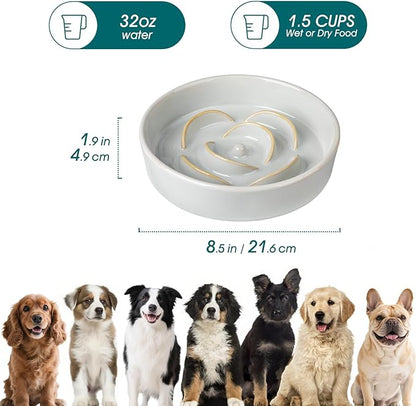 vancasso Slow Feeder Dog Bowl, 1.5 Cups Ceramic Slow Feeder for Medium Breed, Puzzle Maze Dog Food Bowl for Fast Eater, Light Gray