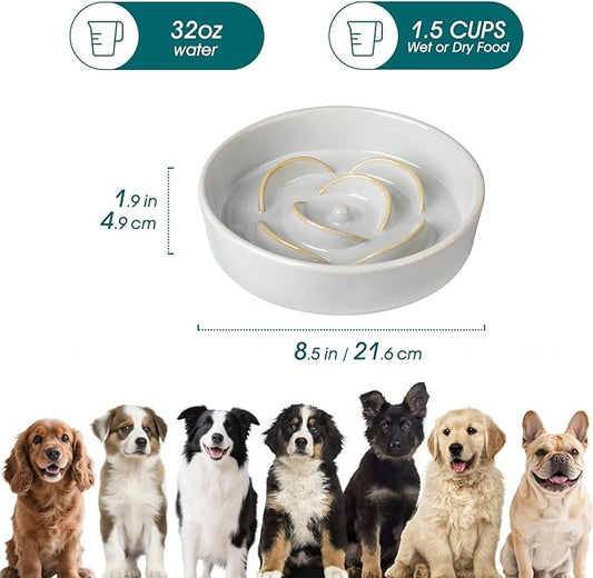 vancasso Slow Feeder Dog Bowl, 1.5 Cups Ceramic Slow Feeder for Medium Breed, Puzzle Maze Dog Food Bowl for Fast Eater, Light Gray