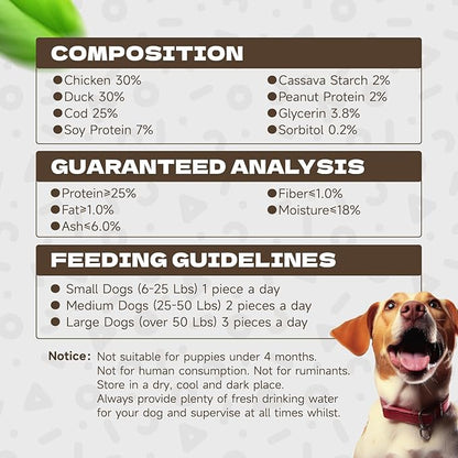 Triple Flavor Dog Jerky Treats, Real Chicken Duck and Cod Twist Strips Dog Training Treats Snacks Healthy Rawhide-Free Chews for Small Medium Large Breeds 10.54oz