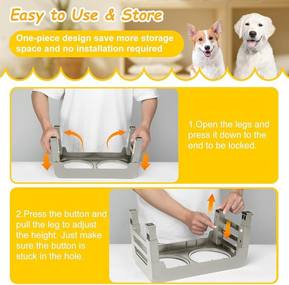 Elevated Dog Bowls 3 Height Adjustable Raised Bowl Stand with 25oz Stainless Steel Dog Food Bowls Anti-Slip for Small Dogs Adjusts to 7.5", 6", 2.75", Grey