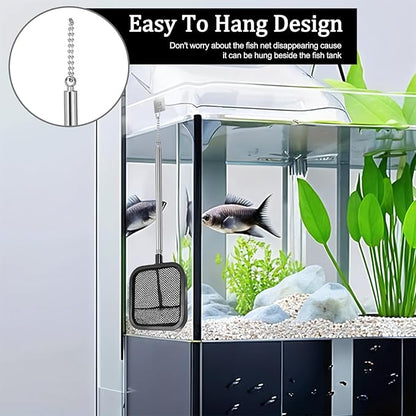 Aquarium Shrimp Net, Shrimp Skimming Aquarium Nets with Extendable Stainless Steel Handle Fish Net for Fish Tank Aquariums Small Ponds Baby-Fish Food Residue Debris, Retractable 7.8-18 Inches Long