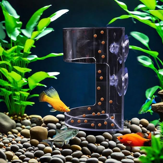 2 Pcs Fish Tank Feeding Tray with Suction Cup, Acrylic Feeding Tube Fish Food Holder, Automatic Fishing Feeder Aquarium Tank Divider Supplies, Breeder Box for Aquarium Accessories