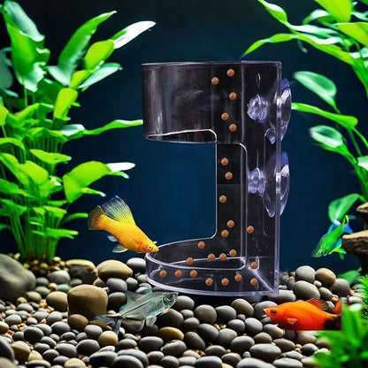 2 Pcs Fish Tank Feeding Tray with Suction Cup, Acrylic Feeding Tube Fish Food Holder, Automatic Fishing Feeder Aquarium Tank Divider Supplies, Breeder Box for Aquarium Accessories