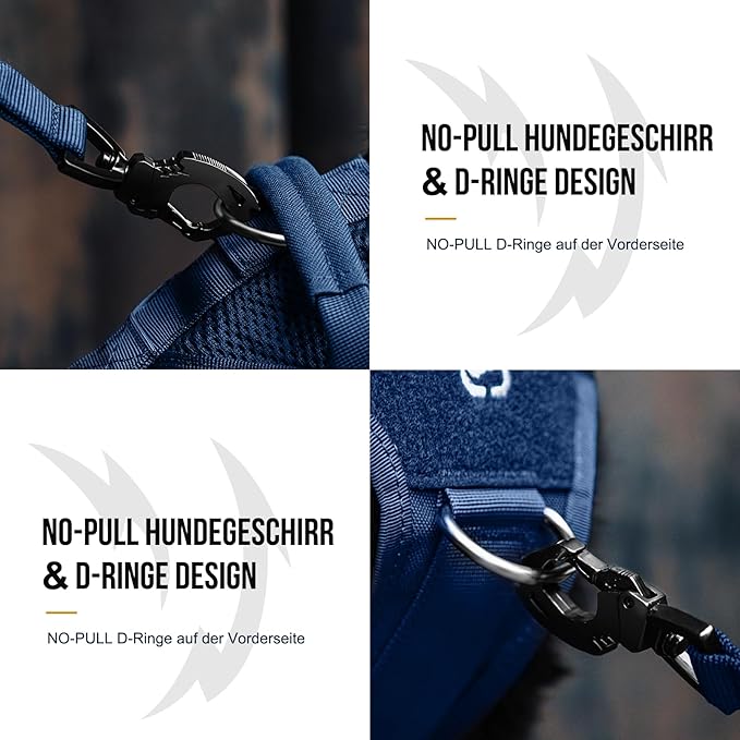 OneTigris No Pull Tactical Dog Harness for Small Medium Dogs, Mesh Design Service Dog Vest Breathable Military Dogs Molle Vests with Handles, Harness for Walking Hiking Training (Blue, M)