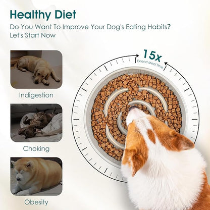 vancasso Slow Feeder Dog Bowl, 1.5 Cups Ceramic Slow Feeder for Medium Breed, Puzzle Maze Dog Food Bowl for Fast Eater, Light Gray