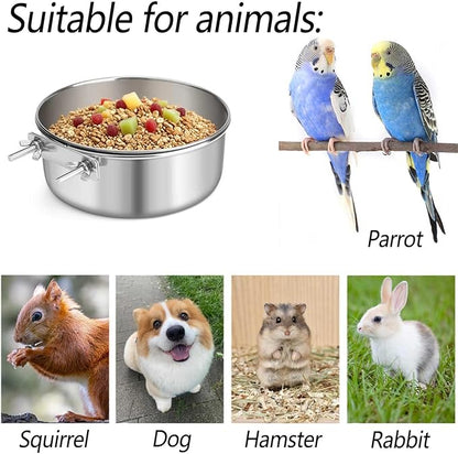 3 Pcs Stainless Steel Bird Food Water Bowls, Parrot Feeding Dish Cups with Clamp Holder Bird Ball Toys for Chinchilla, Cockatiel, Conure, Budgies, Parakeet, Lovebirds, Small Animals (Small)
