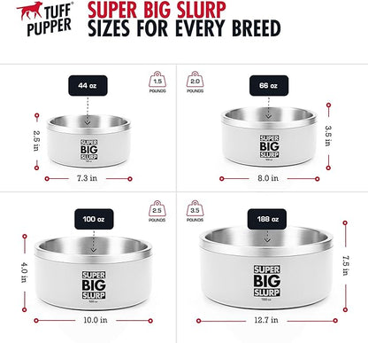 Tuff Pupper 100 oz Heavy Duty Insulated Stainless Steel Dog Bowl for Large Dogs, Non-Slip Base, Dishwasher Safe