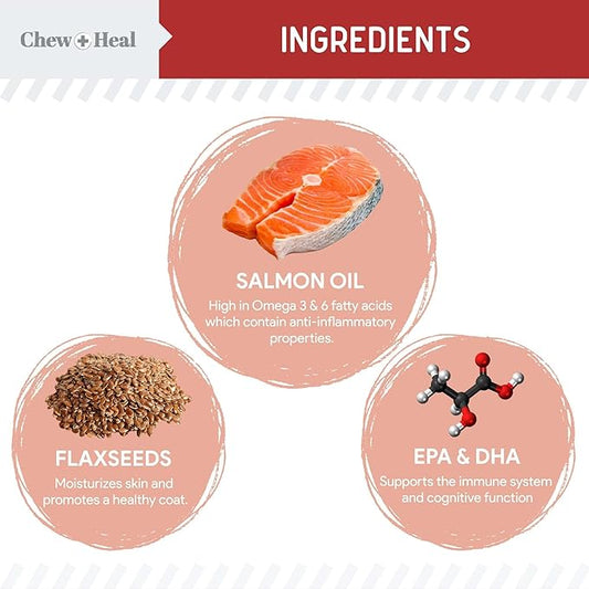 Best Itchy Skin Relief for Dogs -360 Soft Chew Omega Treats for Skin and Coat -Salmon Oil Blend of Fatty Acids, Omega 3, 6, Vitamins, Antioxidants -Made in USA (2 Packs of 180, Bacon Flavor)