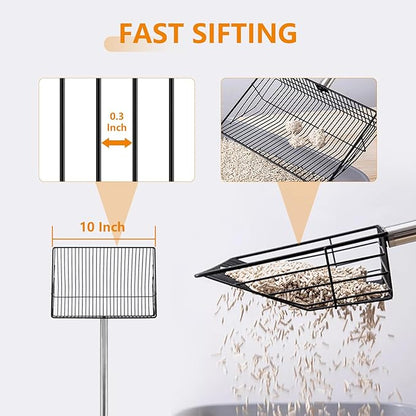 10inch Large Chicken Poop Scooper,36 to 67" Adjustable Long Chicken Coop Litter Metal Scoop with Stainless Steel Handle,5-in-1 Detachable Poop Shovel for Sand,Pet,Chicken,Cat Cleaning Tools.