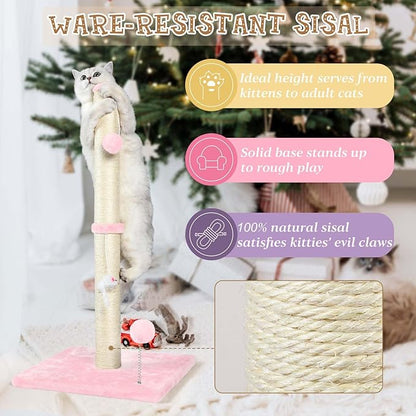 ANWA 32" Tall Cat Scratching Posts for Indoor Cats, 3-in-1 Cat Scratching Post with Plush Toys, Premium Sisal Post for Cats at All Ages with Reinforced Stable Base, Pink