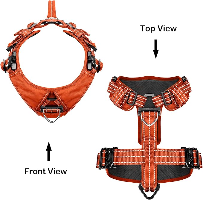 ICEFANG Dog Strap Harness with All-Metal Hardware,for Medium Sized Dog,K9 Vest,Y-Shape Soft Padding,Adjustable Pet Harness,No-Pull Front Leash Clip (Medium (Pack of 1), Orange)