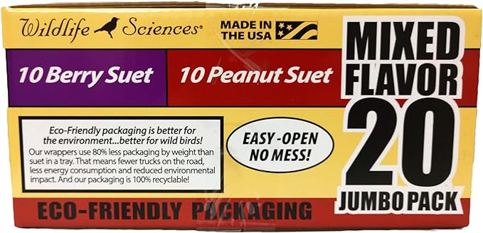 Suet Cake Jumbo Mixed 20 Pack | 10 Peanut & 10 Berry 10.5 oz. Suet Cakes for Wild Birds