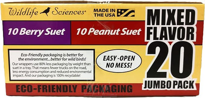 Suet Cake Jumbo Mixed 20 Pack | 10 Peanut & 10 Berry 10.5 oz. Suet Cakes for Wild Birds