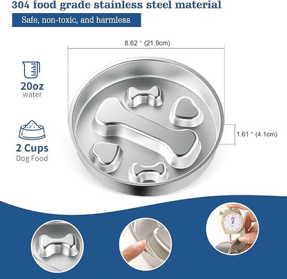 Stainless Steel Slow Feeder Dog Bowls – Non-Slip Metal Dog Bowl for Large & Medium Breeds, Puppy Puzzle Feeder – 2 Cup Capacity for Small to Big Pets – Durable Slow Feed Dog & Cat Food Dish