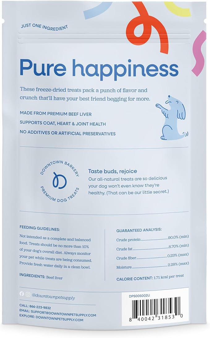 Downtown Barkery Freeze Dried Dog Treats - Single Ingredient, Low Calorie, Rich in Vitamins and Minerals - All Natural - Freeze Dried Beef Liver Dog Treats, 4 Oz