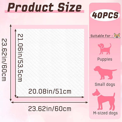 Puppy Pads,Disposable Puppy Training Pads,Super Absorbent Leak-Proof Dog and Puppy Pet Training Pads,Pink Puppy Pads for Puppies,Dogs,Cats,Rabbits(24" X 24" - 40PCS)