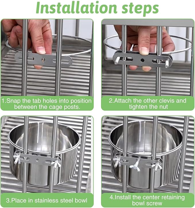 Tfwadmx 2 Pcs Bird Feeding Dish Cups,Parrot Food Bowl Clamp Holder Coop Cup Bird Cage Water Bowl for Parakeet African Greys Conure Cockatiels Lovebird Budgie Chinchilla