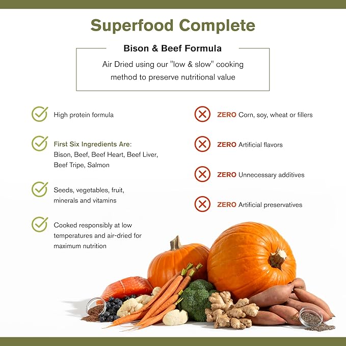 Superfood Complete, Air-Dried Adult Dog Food - High Protein, Zero Fillers, Superfood Nutrition by Katherine Heigl (64 oz, Beef & Bison Formula)