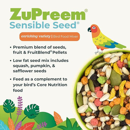 ZuPreem Sensible Seed Bird Food, Parakeet, Budgie, Parrotlet, Dove, Seed and Pellet Blend for Small Birds, Food Mixer Topper, Enriching Variety, Made in USA, Parakeet Seeds (S, 2 lbs)