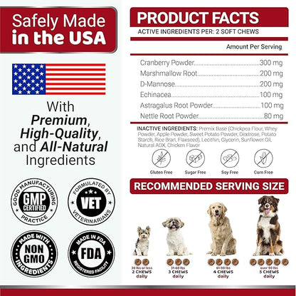 Dog UTI Treatment - 170 Treats - Cranberry Supplement for Dogs - Bladder Control - Urinary Tract Infection Treatment - UTI Medicine Multivitamin - Vitamins and Supplements - Made in USA