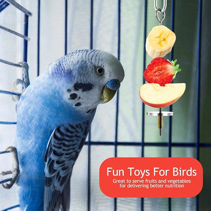Weewooday 3 Pcs Bird Cage Food Holder Parrot Fruit Vegetable Skewer Stainless Steel Stick Feeder Bird Treats Skewer Parakeet Cockatoo Cockatiel Cage Treating Tool Small Animal Hanging Foraging Toys