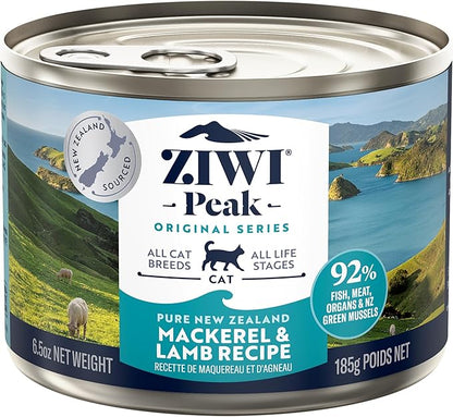 ZIWI Peak Canned Wet Cat Food – All Natural, High Protein, Grain Free, Limited Ingredient, with Superfoods (Mackerel & Lamb, Case of 12, 6.5oz Cans)
