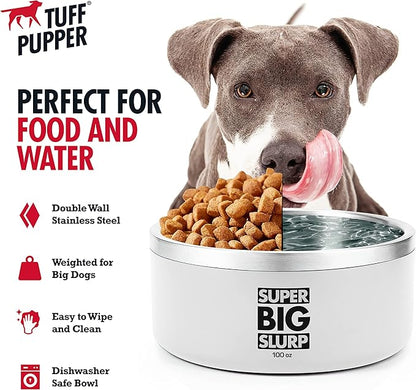 Tuff Pupper 100 oz Heavy Duty Insulated Stainless Steel Dog Bowl for Large Dogs, Non-Slip Base, Dishwasher Safe