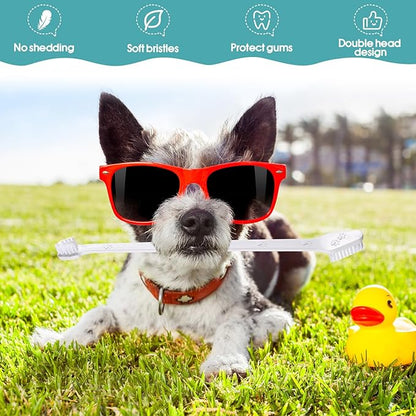 Gerrii 200 Count Dog Toothbrush Double Headed Pet Toothbrush Long Handle Dog Tooth Brushing Kit Soft Bristles Pet Tooth Brush for Doggy Cat and Most Pets Teeth Cleaning Dental Oral(White)