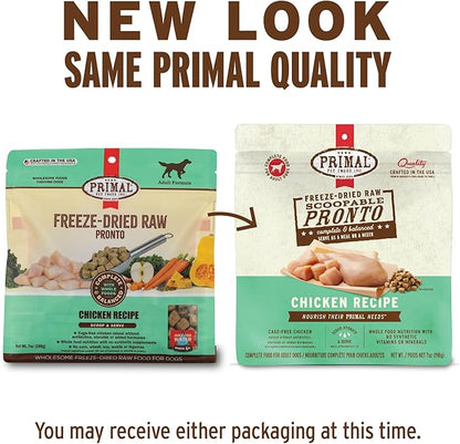 Primal Freeze Dried Dog Food, Pronto Mini Nuggets, Chicken; Scoop & Serve, Complete & Balanced Meal; Also Use As Topper or Treat; Premium, Healthy, Grain Free, High Protein Raw Dog Food (16 oz)