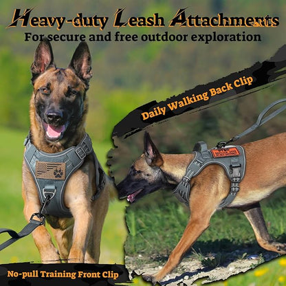 rabbitgoo Dog Harness for Large Dogs No Pull, Tactical Service Pet Vest with Molle and Control Handle, Adjustable and Reflective Military Harness for Easy Walking and Training, Grey, XL