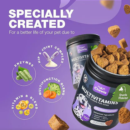 Dog Vitamins 15 in 1 - Dog Multivitamin Chews with MSM for Hip & Joint Health - Dog Supplement for Itchy Skin Relief - Multivitamin for Dogs Immune Support with Enzymes - Skin & Coat, Mobility Support