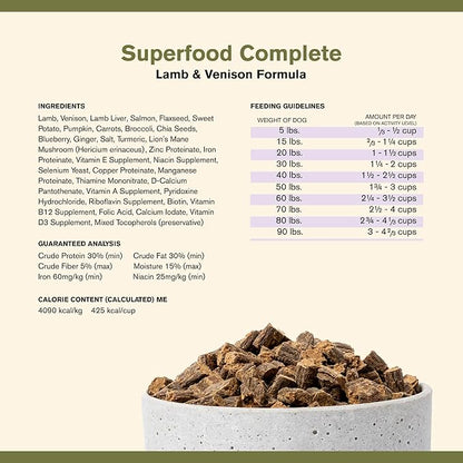 Superfood Complete, Air-Dried Adult Dog Food - High Protein, Zero Fillers, Superfood Nutrition by Katherine Heigl (64 oz., Lamb & Venison)