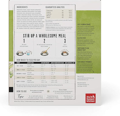 The Honest Kitchen Human Grade Dehydrated Grain Free Dog Food – Complete Meal or Dog Food Topper – Chicken 4 lb (makes 16 lbs)