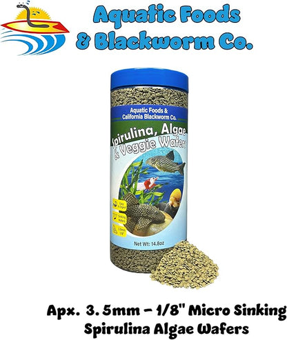 Aquatic Foods Inc. 3.5mm - 1/8" Micro Sinking Wafers of Spirulina, Algae & Veggies for Bottom Fish, Plecos, Shrimp, Snails, All Tropical Fish, 4-Type Wafer & 12-Type Pellet Mix Included 1-lb 4oz