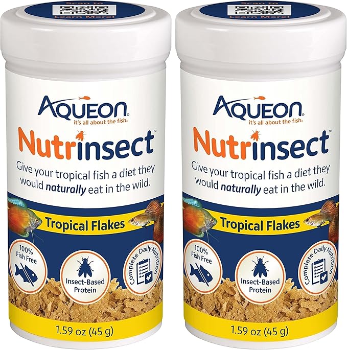 Aqueon Nutrinsect Fish-Free Fish Food, Tropical Flakes, 1.59 oz (Pack of 2)