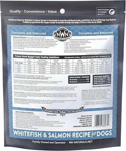 Northwest Naturals Freeze-Dried Whitefish & Salmon Dog Food - Bite-Sized Nuggets - Grain-Free, High-Protein, Human-Grade Ingredients, All Natural, Omega-3 for Skin & Coat - 12 Oz (Pack of 2)