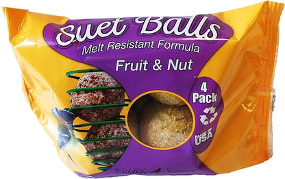 Wildlife Sciences Suet Balls 24 Pack, 6 Individually Wrapped Packs of 4 Bird Suet Balls (Fruit & Nut)