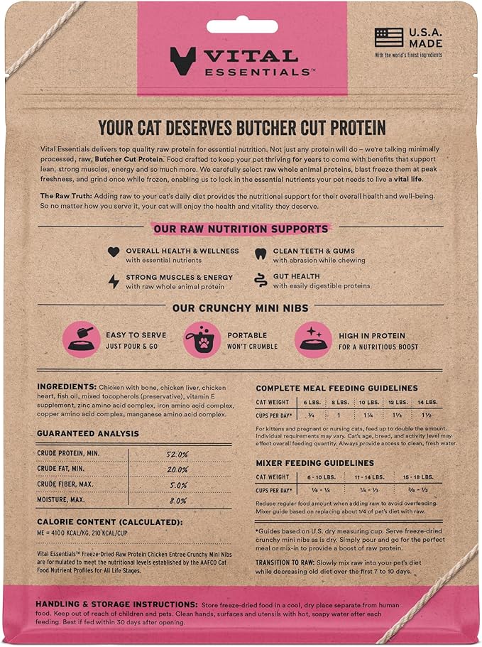 Vital Essentials Freeze-Dried Raw Chicken Meal or Mixer Cat Food Crunchy Nibs, 8 oz