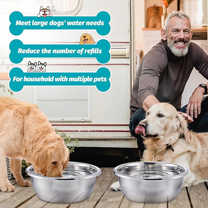 2Pcs 1.3 Gallons Large Dog Bowls - Food Grade Stainless Steel Metal Water Bowl, Ample Capacity & Easy to Clean Food Bowls for Large X-Large Dogs Indoor Outdoor
