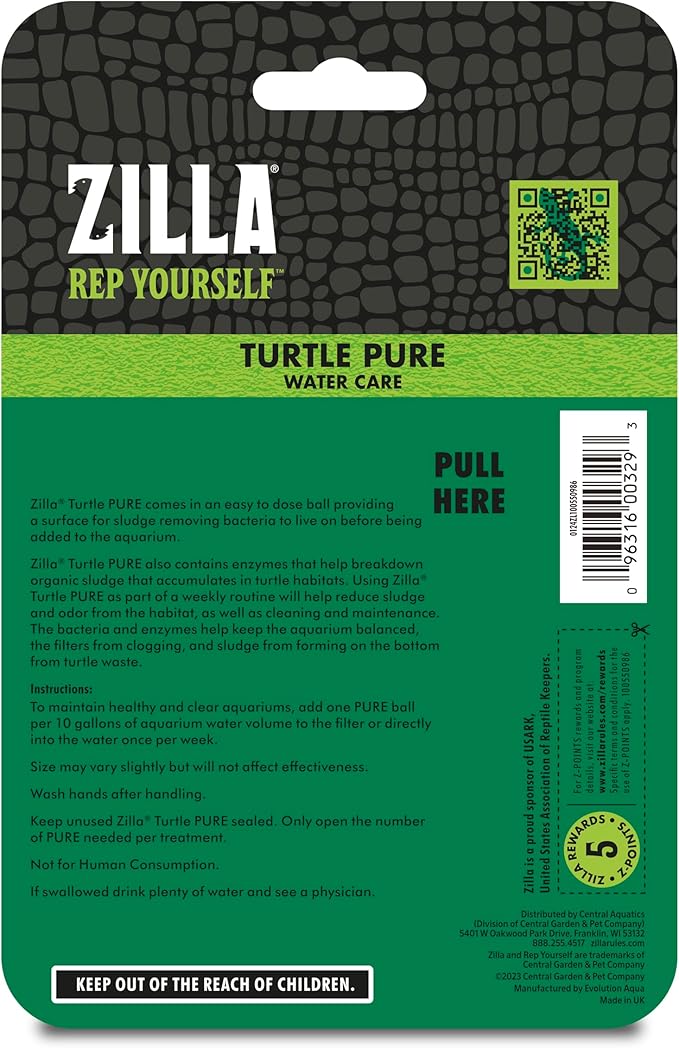 Zilla Pet Turtle Pure, Water Care, Removes Sludge for a Balanced Aquatic Environment, Treats up to 10 Gallons