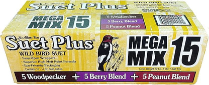 Suet Cake 15 Pack | 11 oz. Suet Cakes for Wild Birds| (Mega Mix)
