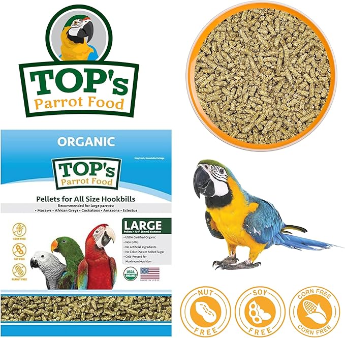 TOP's Parrot Food Pellets Hookbills, Small, Medium and Large Parrots - USDA Organic Certified - 25 lb / 11.33 kg