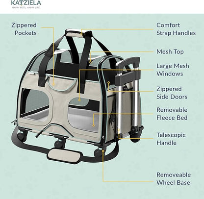 Katziela Pet Carrier - Airline Compliant Dog Carrier - TSA Approved Pet Carrier for Small Dogs and Cats - Soft FAA Travel Airplane Dog Carrier Luggage (Light Grey/Blue-Pro)