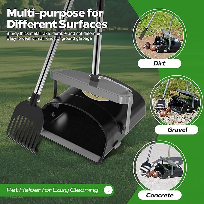 UPSKY Dog Pooper Scooper Swivel Bin & Rake Kit with 100 Waste Bags,33.4" Stainless Steel Long Handle Heavy Duty Pet Poop Shovel for Large Medium Small Dogs, Odor-Proof Lid for Yard/Lawn/Outdoor Use