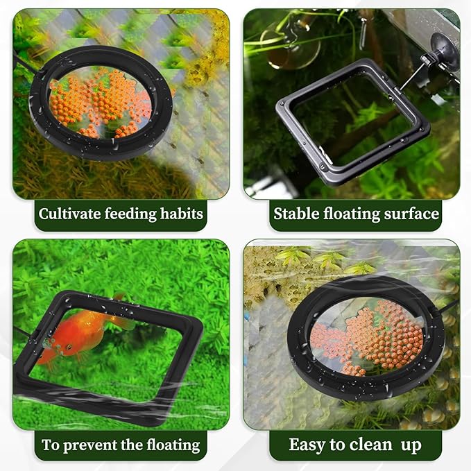 2 PCS Fish Feeding Ring, Aquarium Feeding Ring Automatic Goldfish Tank Feeder Dispenser Auto Live Betta Fish Vacation Feeder Floating Food Accessories for Turtle, Coral, Goldfish (Black)