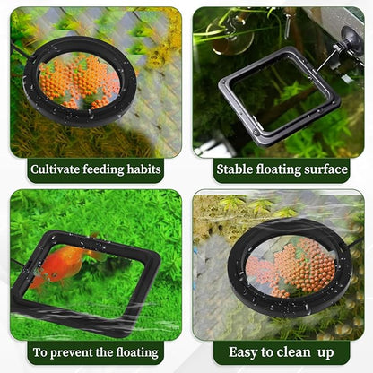 2 PCS Fish Feeding Ring, Aquarium Feeding Ring Automatic Goldfish Tank Feeder Dispenser Auto Live Betta Fish Vacation Feeder Floating Food Accessories for Turtle, Coral, Goldfish (Black)