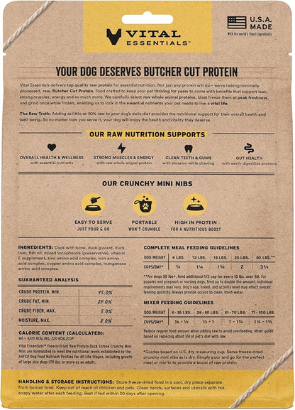 Vital Essentials Freeze-Dried Raw Duck Meal or Mixer Dog Food Crunchy Mini Nibs, 5.5 oz